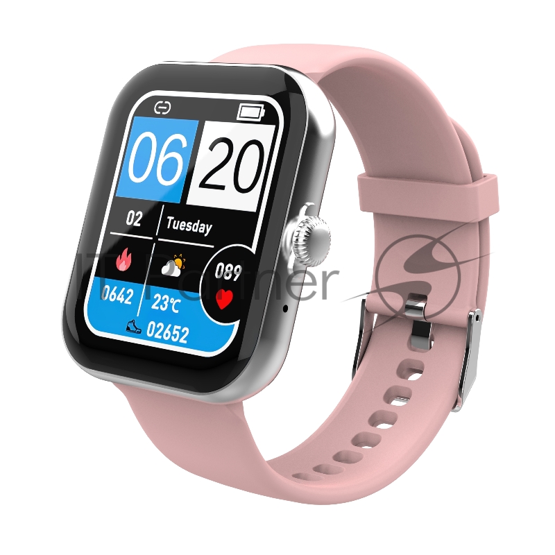 Умные часы HIPER IoT Watch Active Rose /240 мАч/Bluetooth 5.1 LE/пульсометр/акселерометр/уро кислорода/температура тела/до 12 дней работы/розовый и серый ремешки (IOT WATCH ACTIVE ROSE)