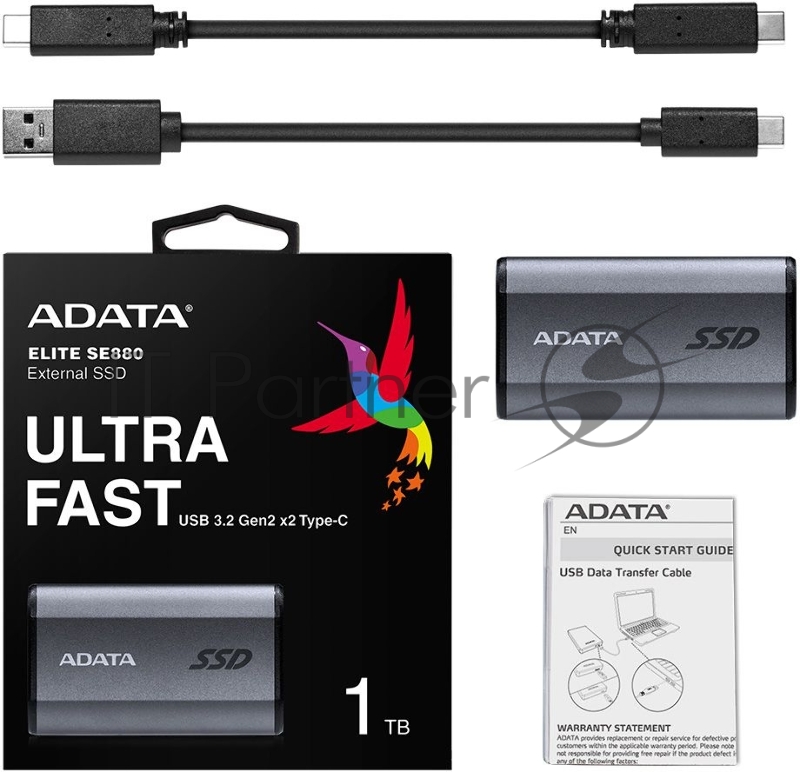Внешний накопитель SSD ADATA 1Tb USB3.2 , SE880, R/W 2000MB/2000MB/s, серый