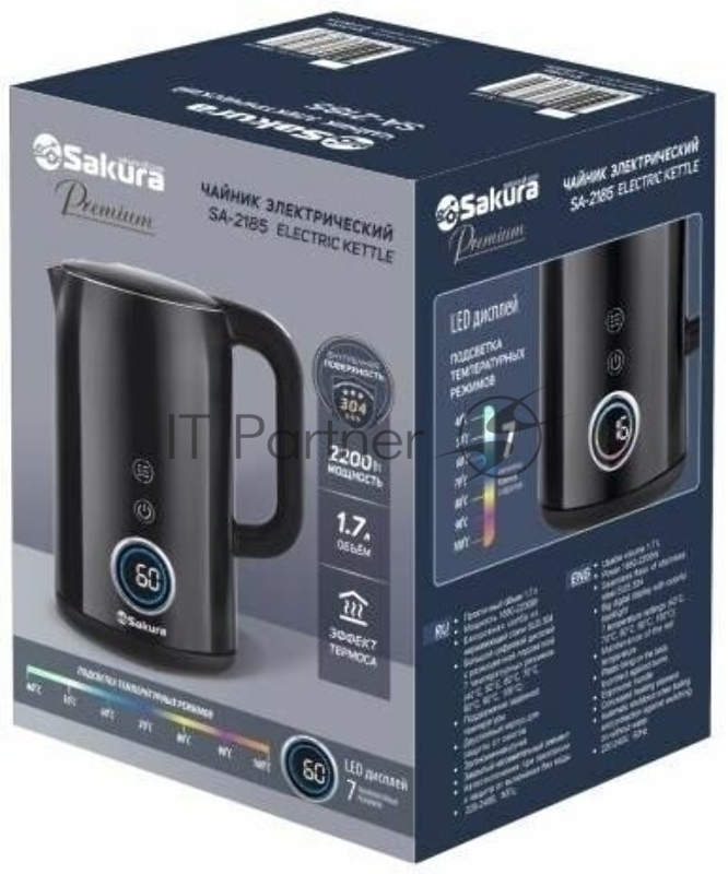 Чайник Sakura SA-2185DBK Premium (1.7) дисплей, черн д