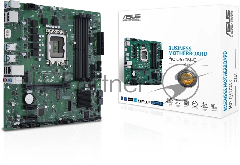 Материнская плата ASUS Pro Q670M-C-CSM, LGA 1700, Intel Q670, 4xDDR5, 6xSATA, 2xM.2, 1xPCIe 4.0 x16, 1xHDMI, 2xDP, 1x1Gb LAN, 4xUSB-A 3.2 Gen 2, 3x3.5 мм, 7.1, mATX