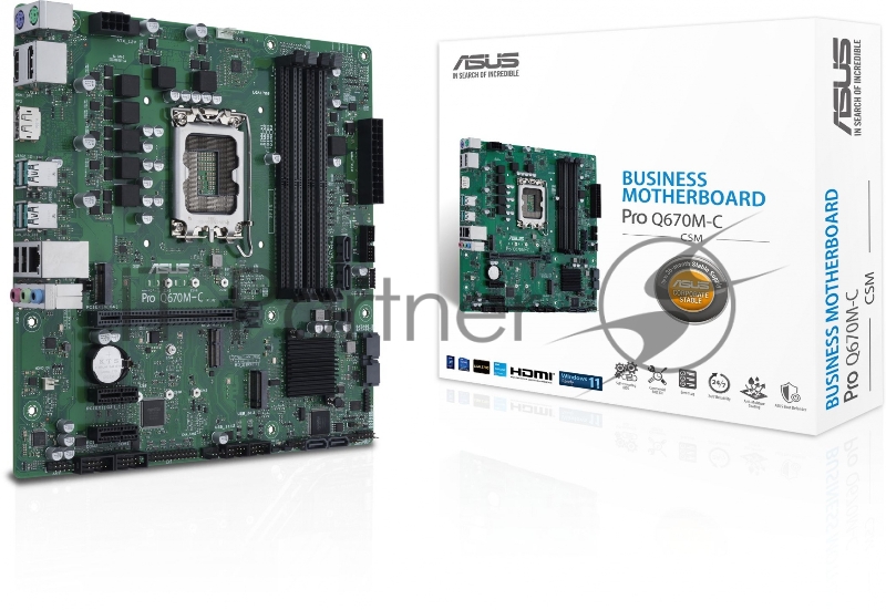 Материнская плата ASUS Pro Q670M-C-CSM, LGA 1700, Intel Q670, 4xDDR5, 6xSATA, 2xM.2, 1xPCIe 4.0 x16, 1xHDMI, 2xDP, 1x1Gb LAN, 4xUSB-A 3.2 Gen 2, 3x3.5 мм, 7.1, mATX