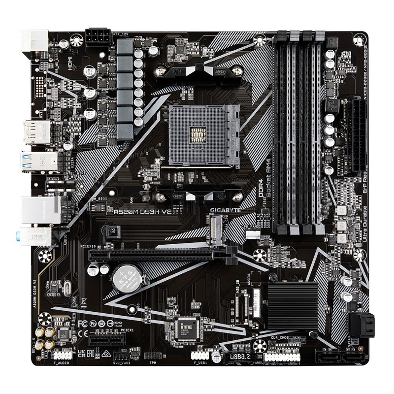 Материнская плата Gigabyte A520M DS3H V2 (V1.1), AM4, AMD A520, 4xDDR4, 4xSATA, 1xM.2, 1xPCIe 3.0 x16, 1xDP, 1xHDMI, 1x 1Gb LAN, 4xUSB 2.0, 4xUSB 3.2 Gen 1, 3x3.5 мм, 7.1, mATX