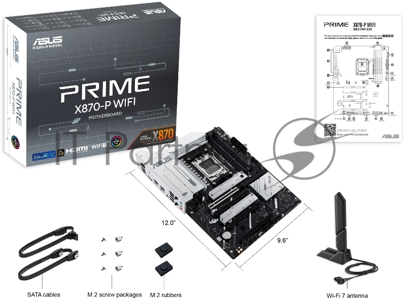 Материнская плата ASUS PRIME X870-P WIFI, AM5, AMD X870, 4xDDR5, 2xSATA, 4xM.2, 1xPCI-E 5.0 x16, 2xPCI-E 4.0 x1, 1xHDMI, 2xUSB-C, 1x 2.5Gb LAN, 4xUSB-A 3.2 Gen 1, 1xUSB-A 3.2 Gen 2, 4xUSB-A 2.0, 3x3.5 мм, 7.1, 1xWi-Fi 7, ATX