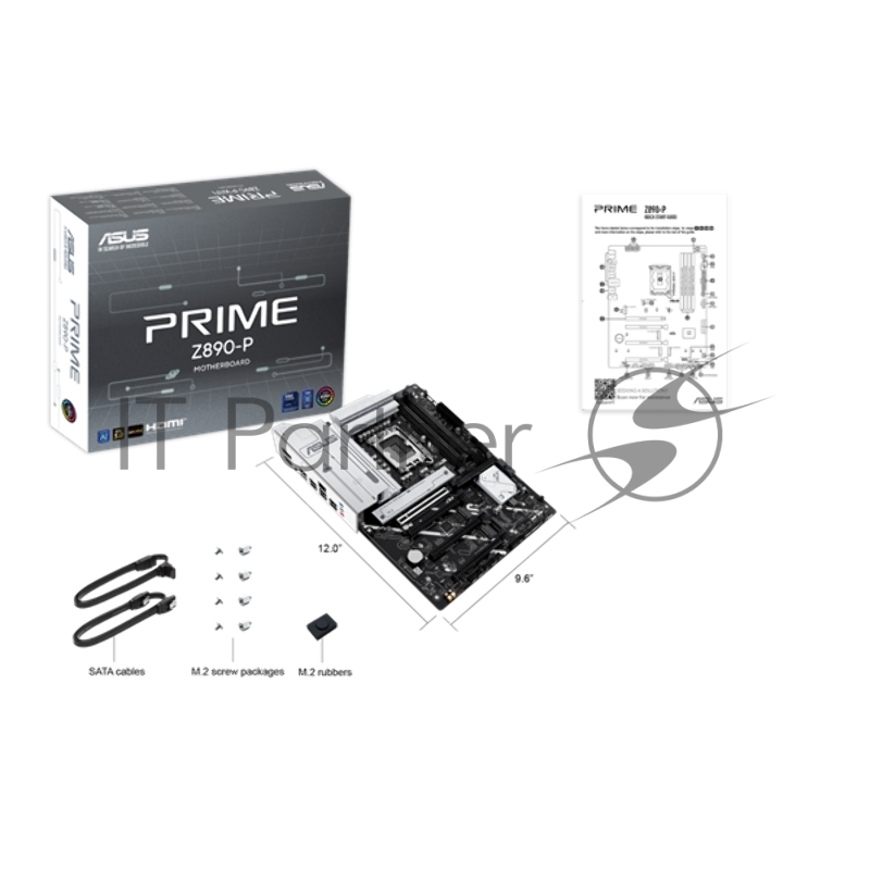 Материнская плата ASUS PRIME Z890-P, LGA 1851, Intel Z890, 4xDDR5, 4xSATA, 4xM.2, 1xPCIe 5.0 x16, 2xPCIe 4.0 x4, 1xPCIe 4.0 x1, 1xHDMI, 1xDP, 1xUSB-C (видеовыход), 1x 2.5Gb LAN, 4xUSB-A 2.0, 2xUSB-A 3.2 Gen 1, 1xUSB-A 3.2 Gen 2, 1xUSB-C 3.2 Gen 2x2,