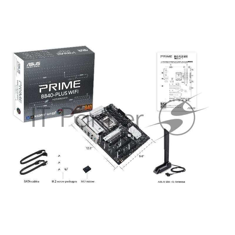 Материнская плата ASUS PRIME B840-PLUS WIFI, AM5, AMD B840, 4xDDR5, 4xSATA, 3xM.2, 1xPCIe 4.0 x16, 1xPCIe 3.0 x16, 2xPCIe 3.0 x16, 1xPCIe 3.0 x1, 1xDP, 1xHDMI, 1x 2.5Gb LAN, 8xUSB-A, 3x3.5 мм, 7.1, ATX