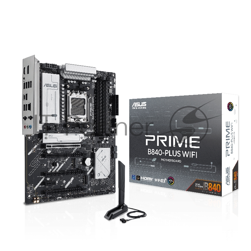 Материнская плата ASUS PRIME B840-PLUS WIFI, AM5, AMD B840, 4xDDR5, 4xSATA, 3xM.2, 1xPCIe 4.0 x16, 1xPCIe 3.0 x16, 2xPCIe 3.0 x16, 1xPCIe 3.0 x1, 1xDP, 1xHDMI, 1x 2.5Gb LAN, 8xUSB-A, 3x3.5 мм, 7.1, ATX