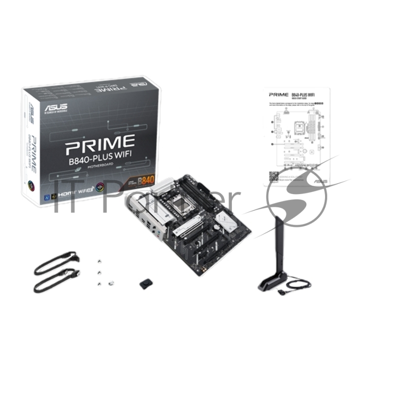 Материнская плата ASUS PRIME B840-PLUS WIFI, AM5, AMD B840, 4xDDR5, 4xSATA, 3xM.2, 1xPCIe 4.0 x16, 1xPCIe 3.0 x16, 2xPCIe 3.0 x16, 1xPCIe 3.0 x1, 1xDP, 1xHDMI, 1x 2.5Gb LAN, 8xUSB-A, 3x3.5 мм, 7.1, ATX