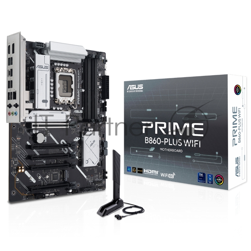 Материнская плата ASUS PRIME B860-PLUS WIFI, LGA 1851, Intel B860, 4xDDR5, 4xSATA, 2xM.2, 1xPCIe 5.0 x16, 4xPCIe 4.0 x16, 2xUSB-C, 4xUSB-A 3.2 Gen 1, 2xUSB-A 3.2 Gen 2, 1xHDMI, 1xDP, 1x2.5Gb LAN, 7.1, ATX