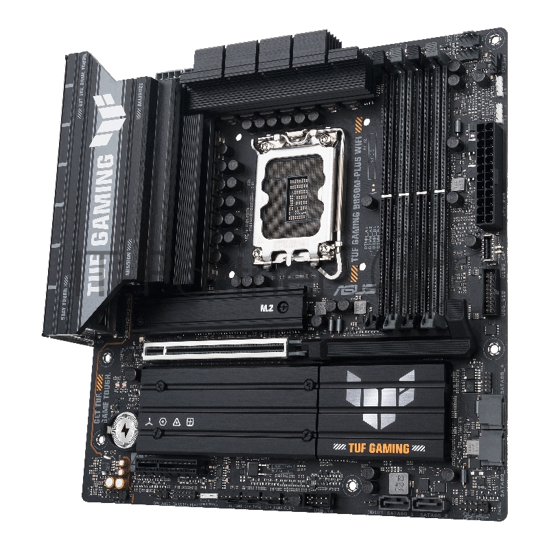 Материнская плата ASUS TUF GAMING B860M-PLUS WIFI, LGA 1851, Intel B860, 4xDDR5, 4xSATA, 3xM.2, 1xPCIe 5.0 x16, 1xPCIe x4, 1xUSB-C, 4xUSB-A 3.2 Gen 1, 2xUSB-A 3.2 Gen 2, 1xHDMI, 1xDP, 1x2.5Gb LAN, 7.1, mATX