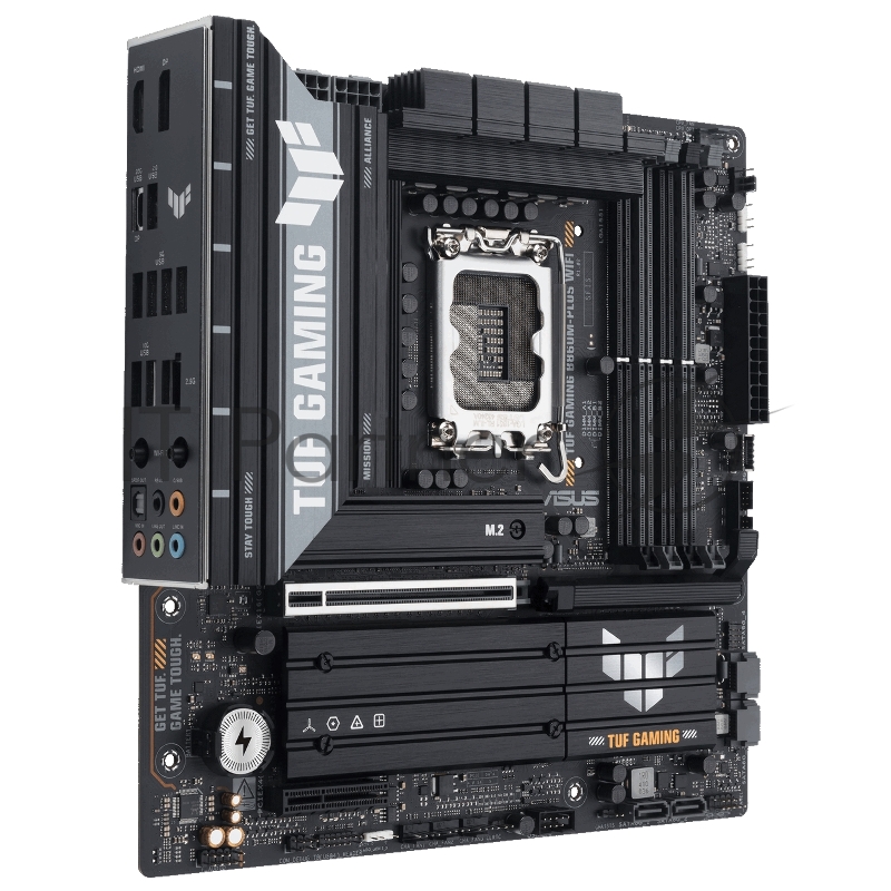 Материнская плата ASUS TUF GAMING B860M-PLUS WIFI, LGA 1851, Intel B860, 4xDDR5, 4xSATA, 3xM.2, 1xPCIe 5.0 x16, 1xPCIe x4, 1xUSB-C, 4xUSB-A 3.2 Gen 1, 2xUSB-A 3.2 Gen 2, 1xHDMI, 1xDP, 1x2.5Gb LAN, 7.1, mATX