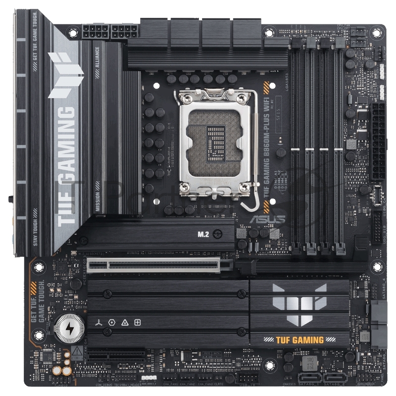 Материнская плата ASUS TUF GAMING B860M-PLUS WIFI, LGA 1851, Intel B860, 4xDDR5, 4xSATA, 3xM.2, 1xPCIe 5.0 x16, 1xPCIe x4, 1xUSB-C, 4xUSB-A 3.2 Gen 1, 2xUSB-A 3.2 Gen 2, 1xHDMI, 1xDP, 1x2.5Gb LAN, 7.1, mATX
