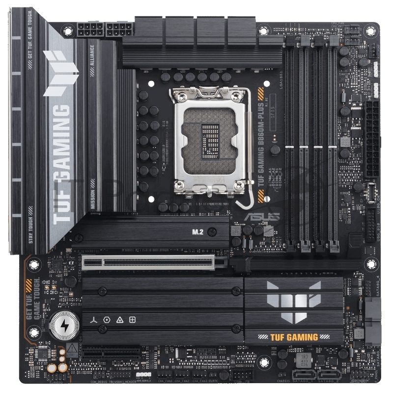 Материнская плата ASUS TUF GAMING B860M-PLUS, LGA 1851, Intel B860, 4xDDR5, 4xSATA, 3xM.2, 1xPCIe 5.0 x16, 1xPCIe x4, 1xUSB-C, 4xUSB-A 3.2 Gen 1, 2xUSB-A 3.2 Gen 2, 1xHDMI, 1xDP, 1x2.5Gb LAN, 7.1, mATX