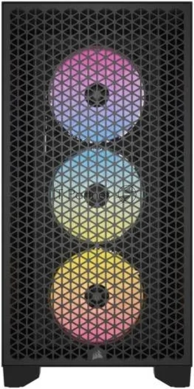 Корпус без блока питания Corsair 3000D RGB Airflow, Midi-Tower, TG, 3x120mm RGB, 2xUSB-A 3.2, E-ATX, ATX, mATX, mITX Black