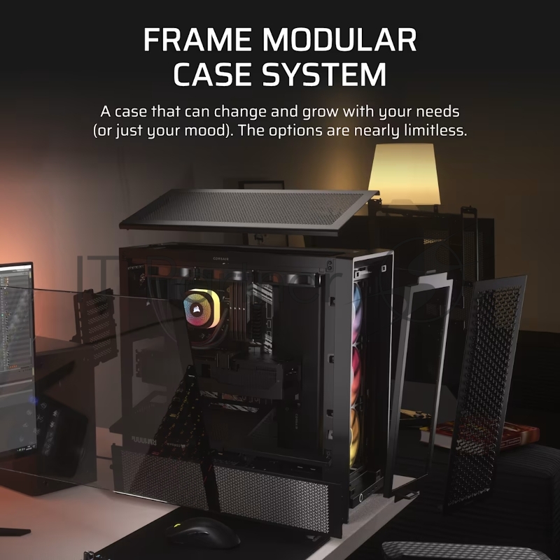 Корпус без блока питания Corsair Frame 4000D RS ARGB, Midi-Tower, TG, 3x120mm ARGB, 2xUSB-A 3.2, 1xUSB 3.2 Type-C, E-ATX, ATX, mATX, mITX Black