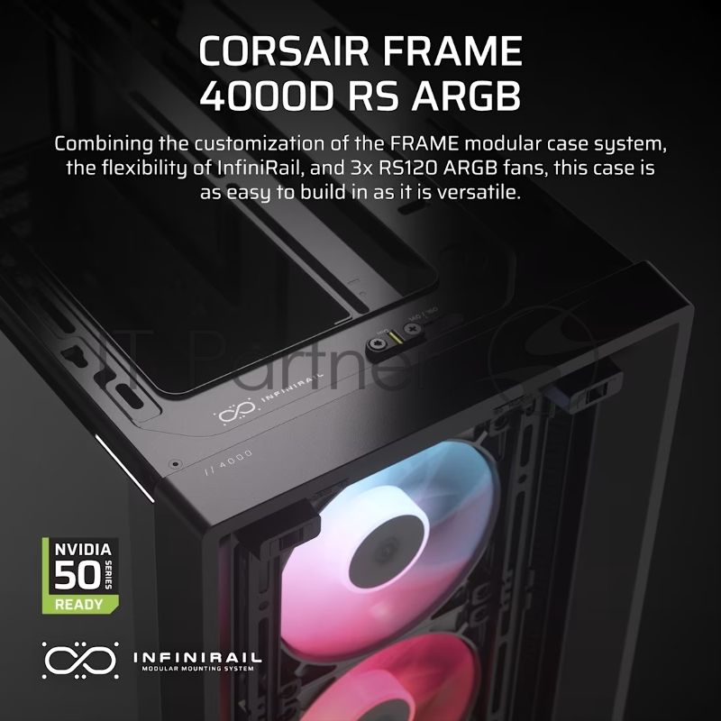 Корпус без блока питания Corsair Frame 4000D RS ARGB, Midi-Tower, TG, 3x120mm ARGB, 2xUSB-A 3.2, 1xUSB 3.2 Type-C, E-ATX, ATX, mATX, mITX Black