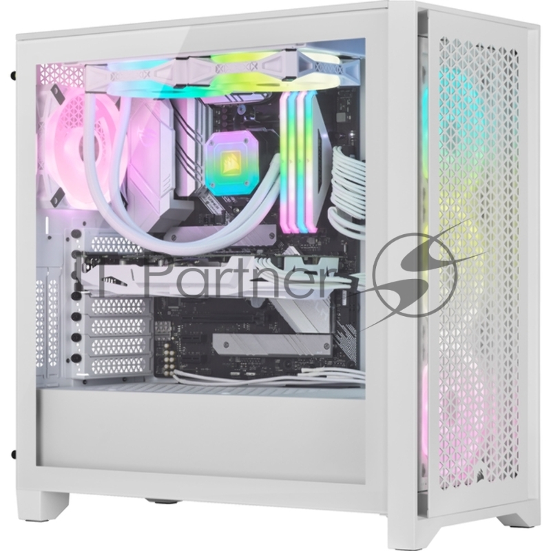 Корпус без блока питания Corsair iCUE 4000D RGB Airflow, Midi-Tower, TG, 3x120mm RGB, 1xUSB-A 3.2, 1xUSB 3.2 Type-C, E-ATX, ATX, mATX, mITX White
