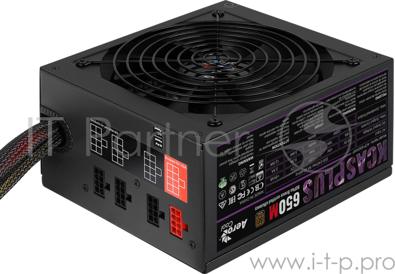 Блок питания Aerocool 650W RTL KCAS-650M PLUS { 80+ bronze (24+4+4pin) APFC 120mm fan 7xSATA RTL}