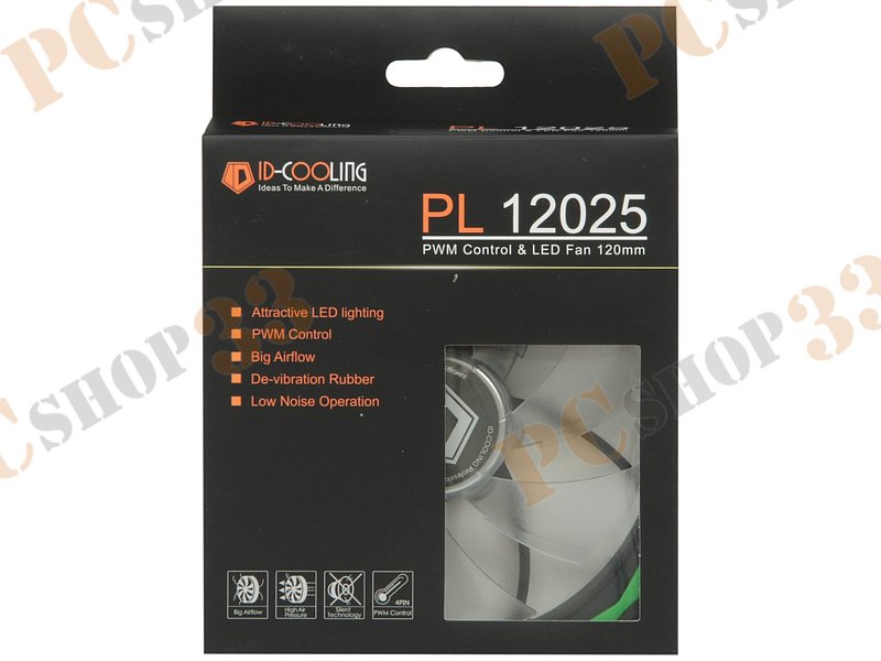 Вентилятор ID-Cooling PL 12025-G d120мм, 600-2200об./мин., подсветка (питание от мат.платы и разъема питания ATA HDD)