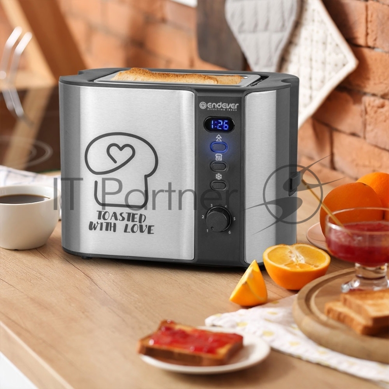 Тостер электрический ENDEVER Skyline ST-127, мощность 800 Вт, цвет стальной/черный, 6 реж. поджаривания, 2 отсека для тостов, 4 шт/уп