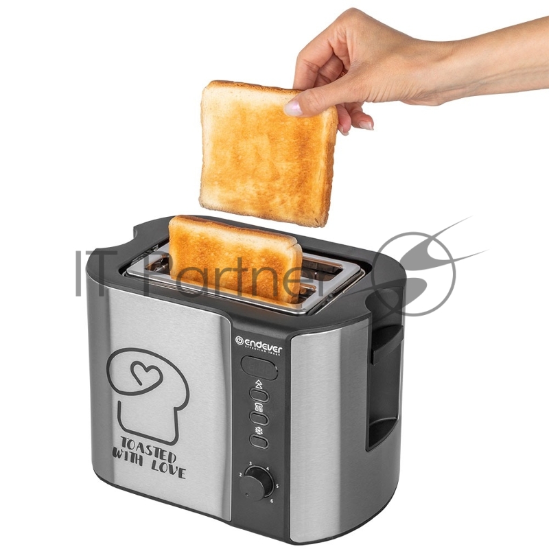 Тостер электрический ENDEVER Skyline ST-127, мощность 800 Вт, цвет стальной/черный, 6 реж. поджаривания, 2 отсека для тостов, 4 шт/уп