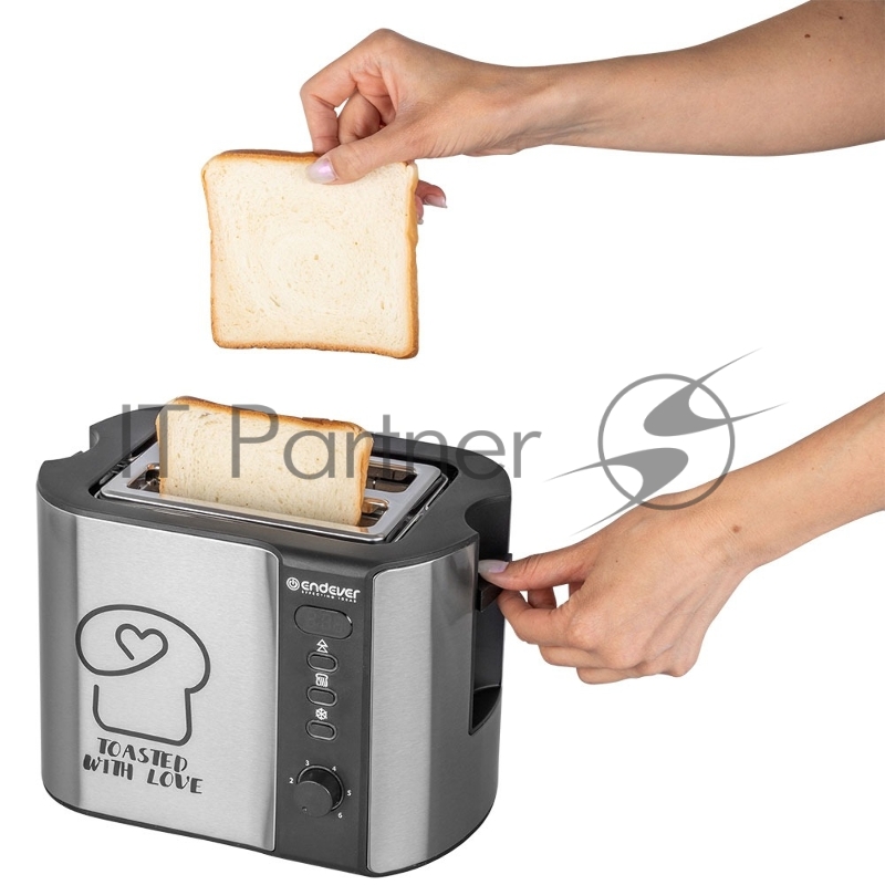 Тостер электрический ENDEVER Skyline ST-127, мощность 800 Вт, цвет стальной/черный, 6 реж. поджаривания, 2 отсека для тостов, 4 шт/уп