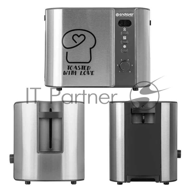 Тостер электрический ENDEVER Skyline ST-127, мощность 800 Вт, цвет стальной/черный, 6 реж. поджаривания, 2 отсека для тостов, 4 шт/уп