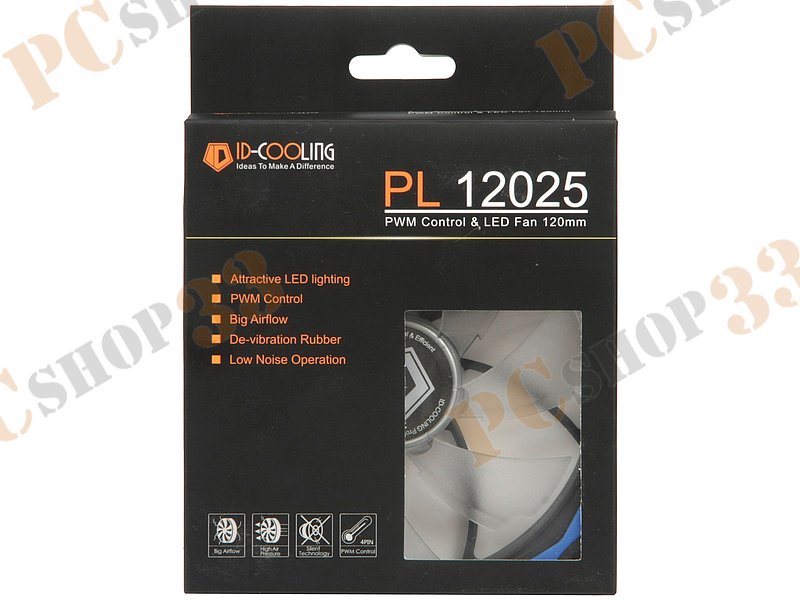Вентилятор ID-Cooling PL 12025-B d120мм, 600-2200об./мин., подсветка (питание от мат.платы и разъема питания ATA HDD)