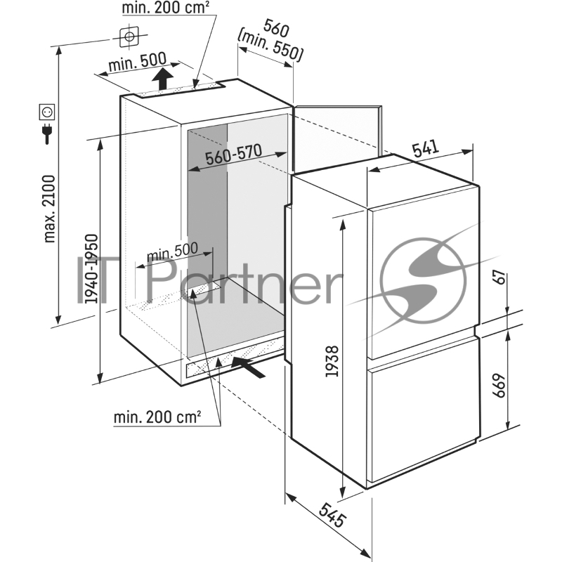 Встраиваемый холодильник Liebherr Plus, ниша 194 см, BioFresh, МК NoFrost 3 контейнера, сенсорный дисплей Touch, door sliding