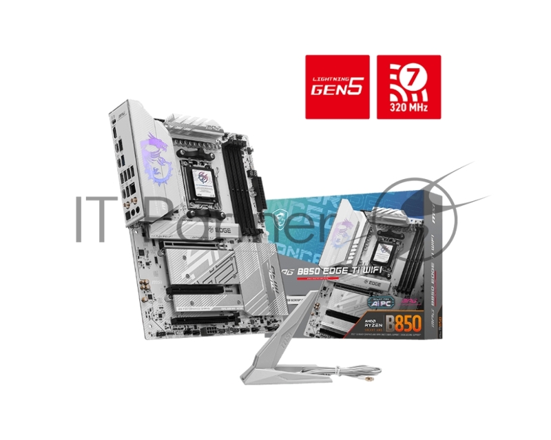 Материнская плата MSI MPG B850 EDGE TI WIFI B850, AM5, 4*DDR5, 3*PCIEx16, 4*M.2, 3*TypeC, 2*USB3.2Gen2, 1*USB3.2Gen1, 4*USB2.0, 4*SATA3.0, 5G, HDMI, ATX, RTL