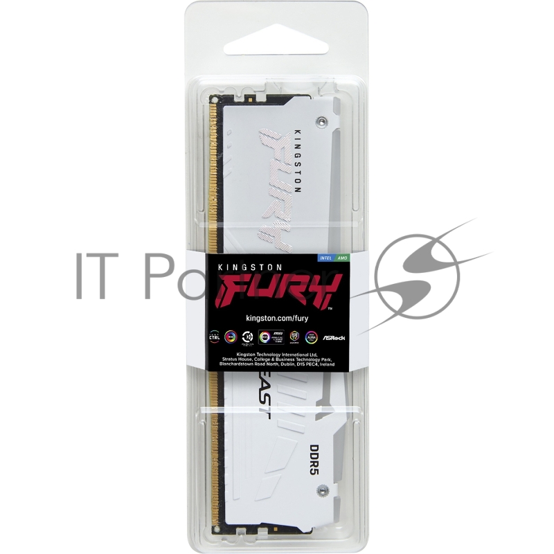 Оперативная память Kingston Fury Beast, DDR5, 16 GB (1x16 GB), 6400 MHz, CL32, радиатор, RGB, белый