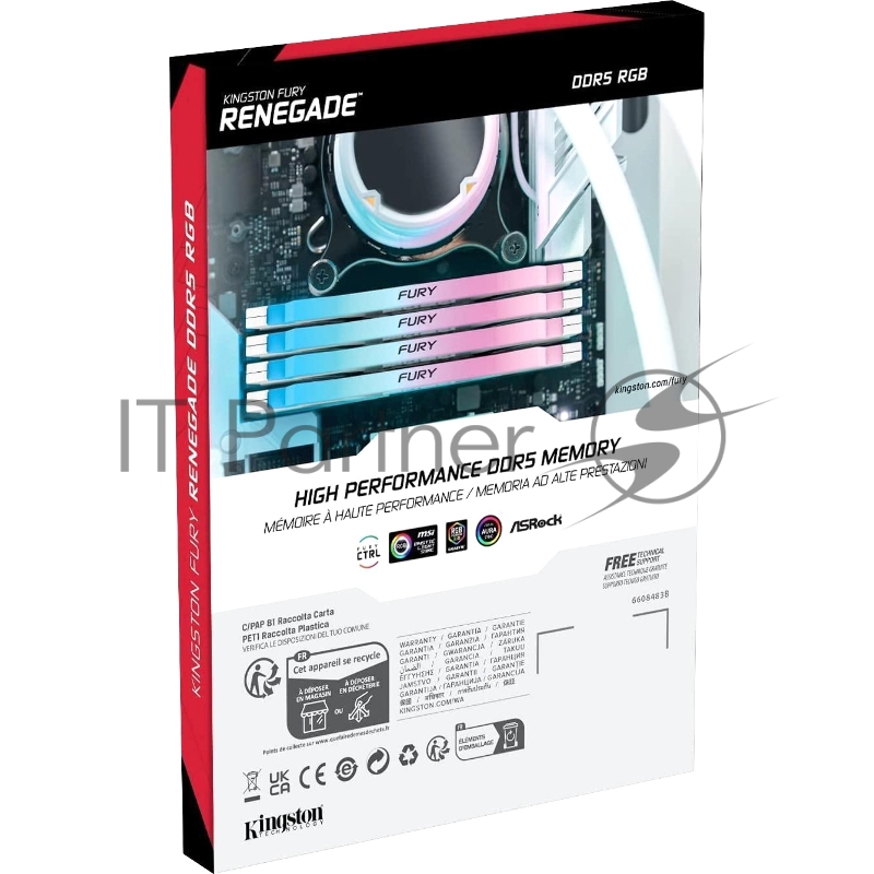 Оперативная память Kingston Fury Renegade, DDR5, 32 GB (2x16 GB), 7200 MHz, CL38, радиатор, RGB, белый