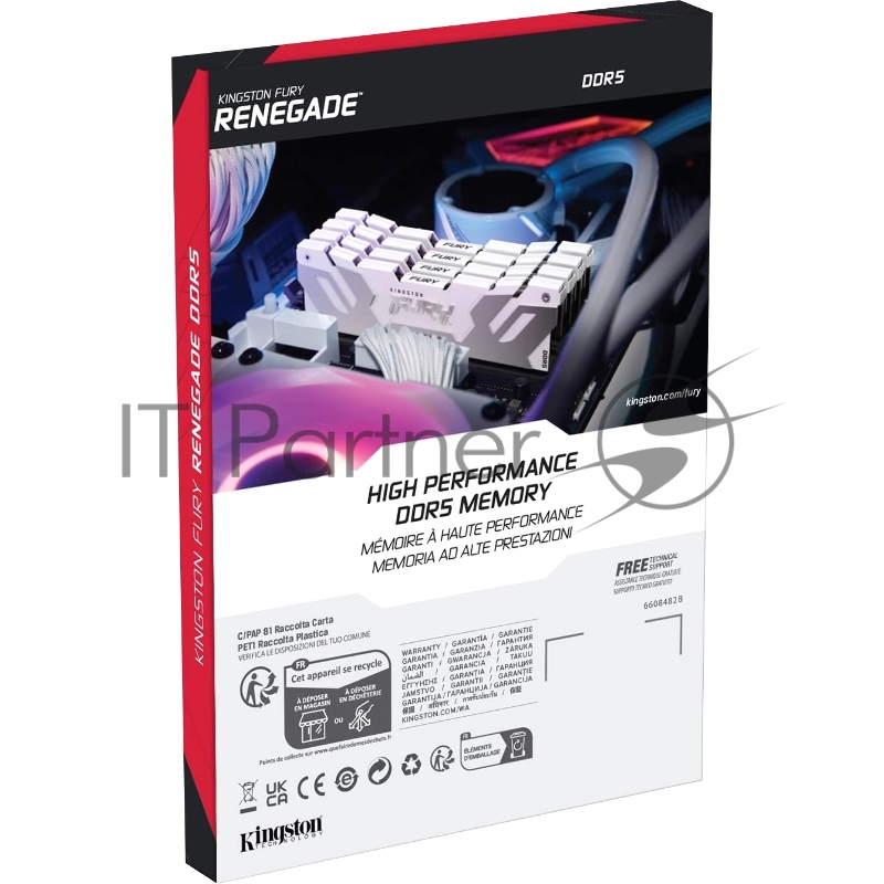 Оперативная память Kingston Fury Renegade, DDR5, 32 GB (2x16 GB), 7200 MHz, CL38, радиатор, белый