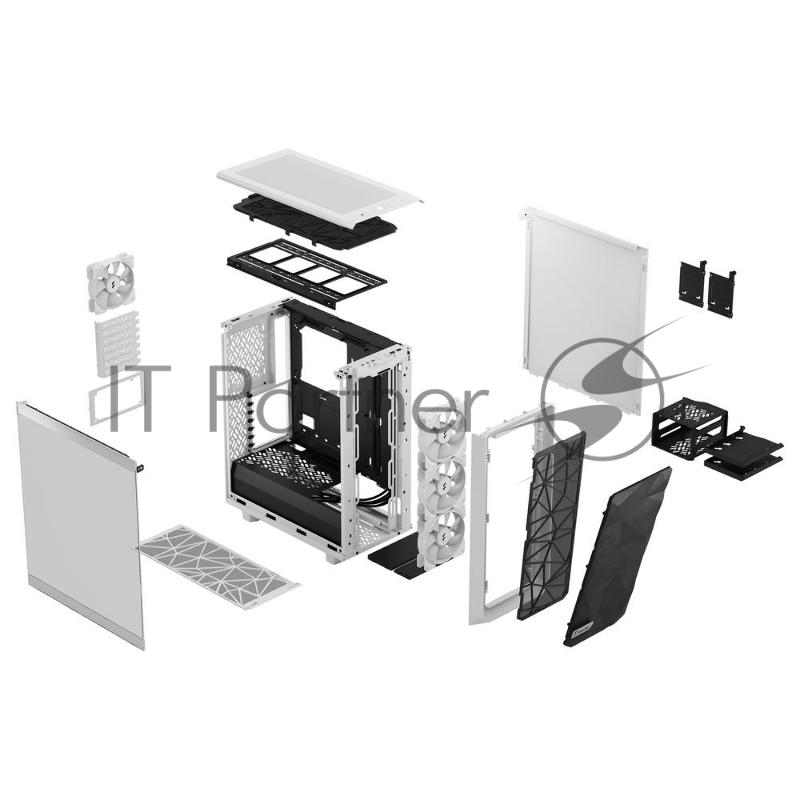 Корпус ПК без блока питания Fractal Design Meshify 2 Compact RGB TG Light Tint, Midi-Tower, 4x120mm RGB, 2xUSB-A 3.2 + 1xUSB 3.2 Type-C ATX, mATX, mITX White