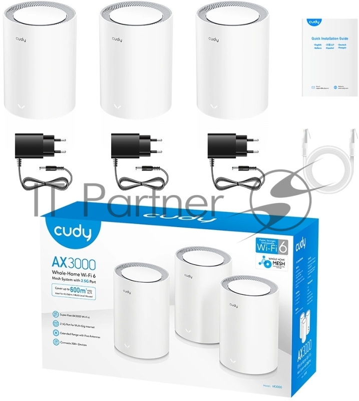 Бесшовный Mesh роутер Cudy M3000 (M3000(3-PACK) WHITE) AX3000 100/1000/2500BASE-T белый (упак.:3шт)