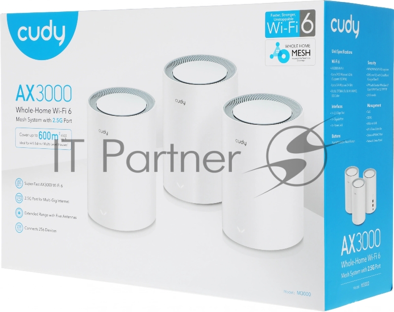 Бесшовный Mesh роутер Cudy M3000 (M3000(3-PACK) WHITE) AX3000 100/1000/2500BASE-T белый (упак.:3шт)