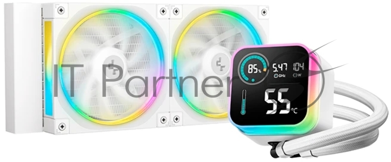 Система водяного охлаждения Deepcool LQ240 Wh ARGB Soc-AM5/AM4/1200/1700/1851 белый 4-pin 38.71dB Al LCD 300W 1530gr Ret (R-LQ240-WHDSMC-G-1)