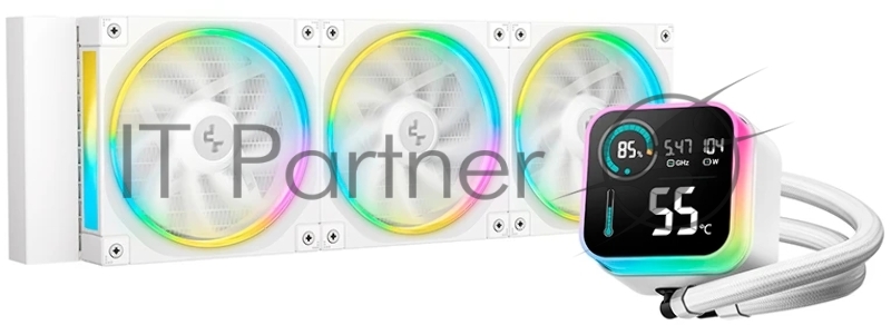 Система водяного охлаждения Deepcool LQ360 Wh ARGB Soc-AM5/AM4/1200/1700/1851 белый 4-pin 38.71dB Al LCD 350W 1840gr Ret (R-LQ360-WHDSMC-G-1)