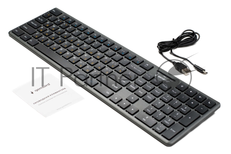 Проводная клавиатура Gembird KB-8460, полноразмерная, 103кл+5 доп, 12Fn, ножничная, тихая, 1.5м, черная