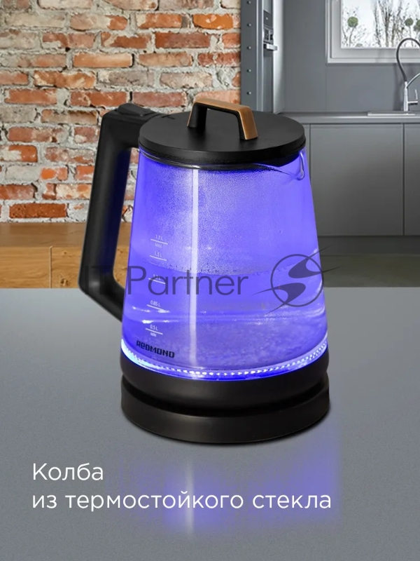 Чайник Redmond KG-226, черный с деревом