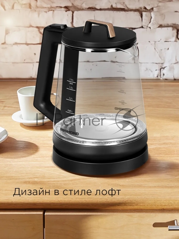 Чайник Redmond KG-226, черный с деревом