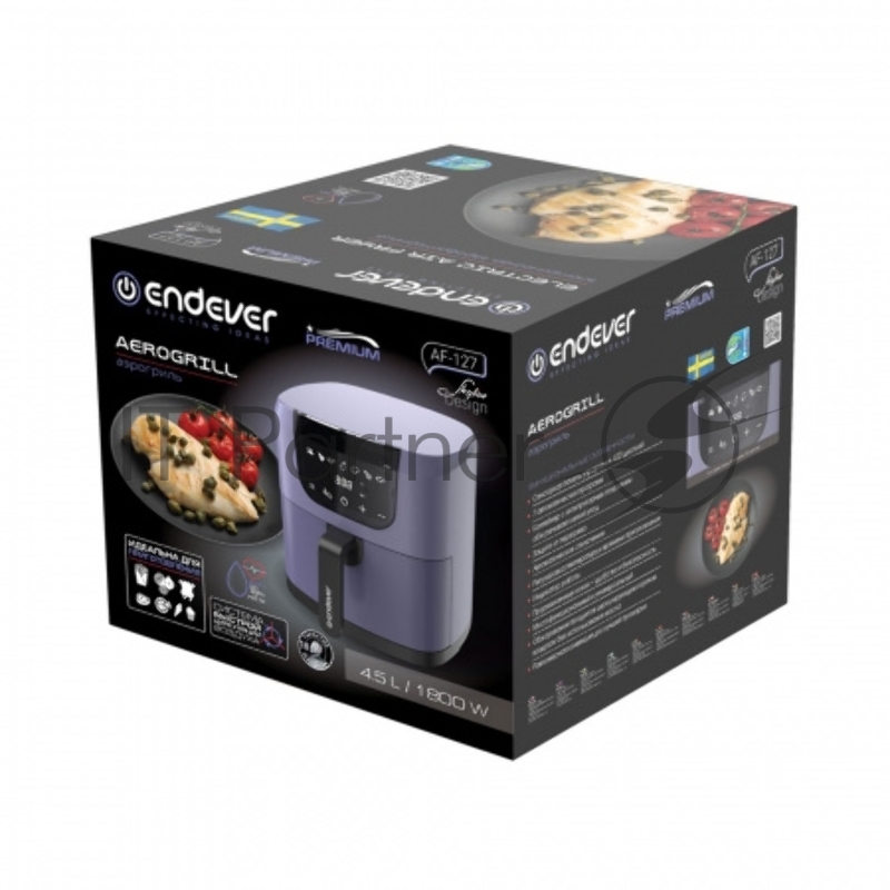 Аэрогриль Endever Skyline AF-127, фиолетовый, мощность 1800 Вт, объем 4,5 л, 7 авторежимов, температура 80-200 С, 2 шт/уп.