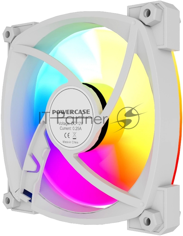 Вентилятор Powercase M55MR-12W ARGB белый 120x120x25mm (PWM, 100шт./кор, 4pin PWM (M+F)+ 3pin ARGB (M+F), 600-1500±10% об/мин)