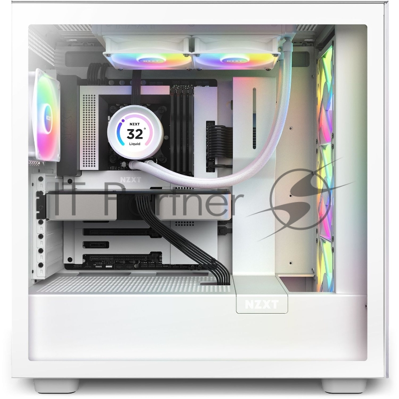 Система жидкостного охлаждения NZXT Kraken Elite 240 RGB (250W, 240mm, LED temp., White, RGB/ Fans: 1xF240 RGB Core Fan, 75.12CFM, 30dBA, 2400RPM/ Pump height 65mm, 2800RPM, Rad thickness 27mm/ S: 1851, 1700, 1200, 115X, AM5, AM4)