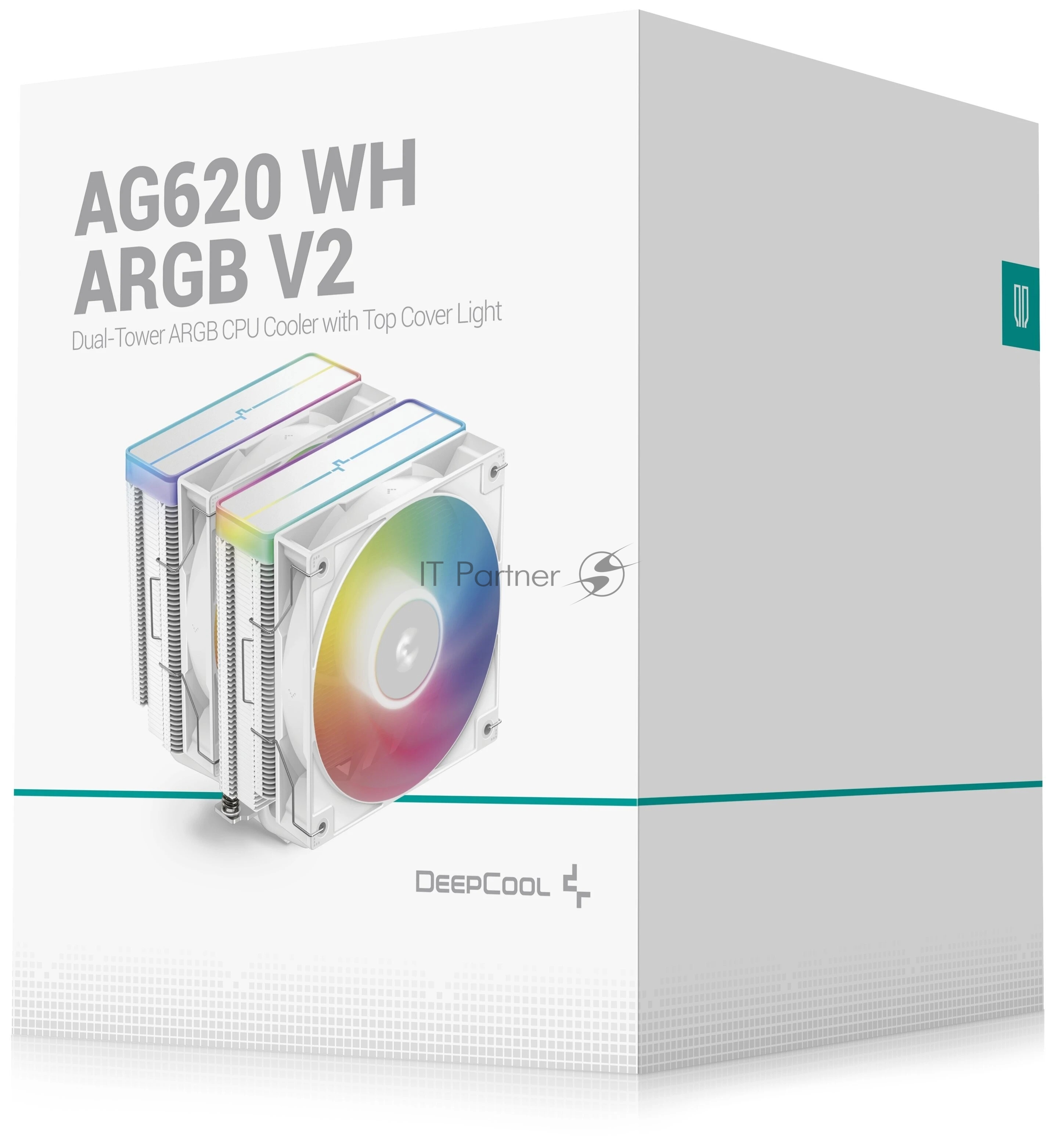Кулер для процессора DEEPCOOL AG620 WH ARGB V2 LGA20XX/1700/1200/115X/AM5/AM4 (9шт/кор, TDP 260W, PWM, ARGB DUAL Fan 120mm, 6 тепл. трубок, белый) RET