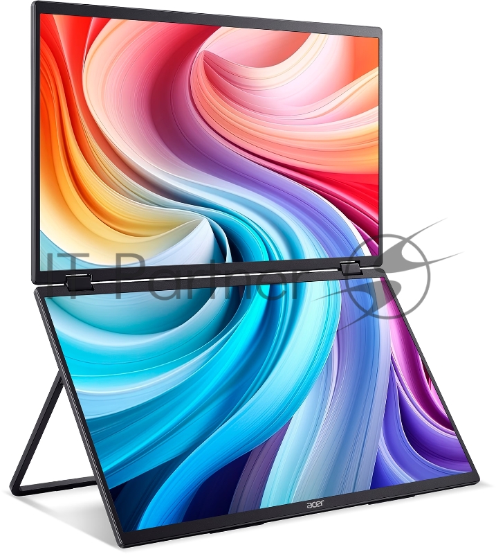 Монитор Acer PD193QEbmiuux 18,5, Double Portable monitor, UltraThin Black, 16:9, IPS, 1920x1080, 4ms, 250cd, 100Hz, 1xHDMI + 2xType-C(15W) + SPK + Audio Out, Speakers 2Wx2, sync: FreeSync, Vesa:100x100