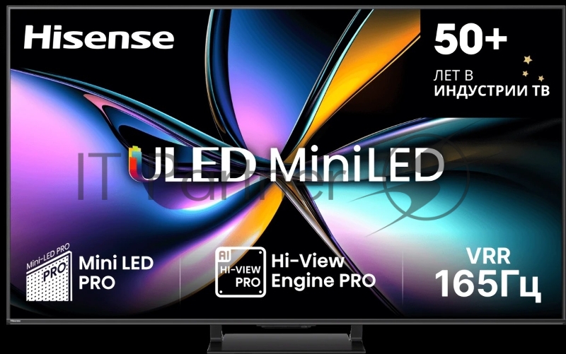Телевизор ЖК 75 Hisense/ 75, Ultra HD, Mini LED, Local Dimming Zones 640, 165 Hz(VRR), Smart TV (ОС VIDAA U9), Wi-Fi, DVB-T2/T/C/S2/S, HDR 10+, Dolby Vision, Dolby Atmos, Bluetooth, 2.1.2ch 2*10W(Main)+20W(Subwoofer)+2*5 CI+(1.4), 4хHDMI, 2хU
