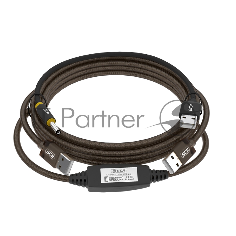 Кабель активный Greenconnect 10.0m USB 2.0, AM/AM, черно-прозрачный, с усилителем сигнала, разъём для доп.питания, 24/22 AWG, GCR-53788