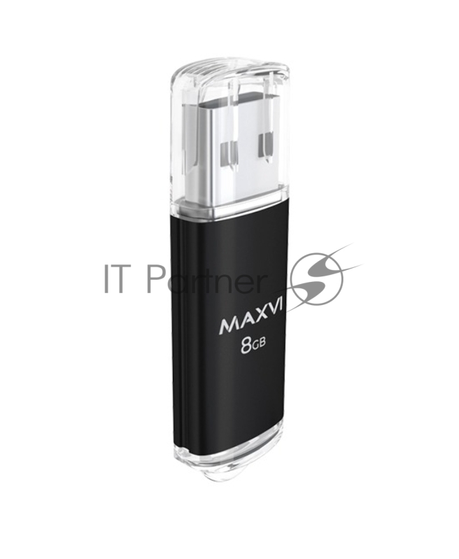 Флеш диск Maxvi MP 8GB USB 2.0 black, монолит с колпачком, металл + ABS пластик