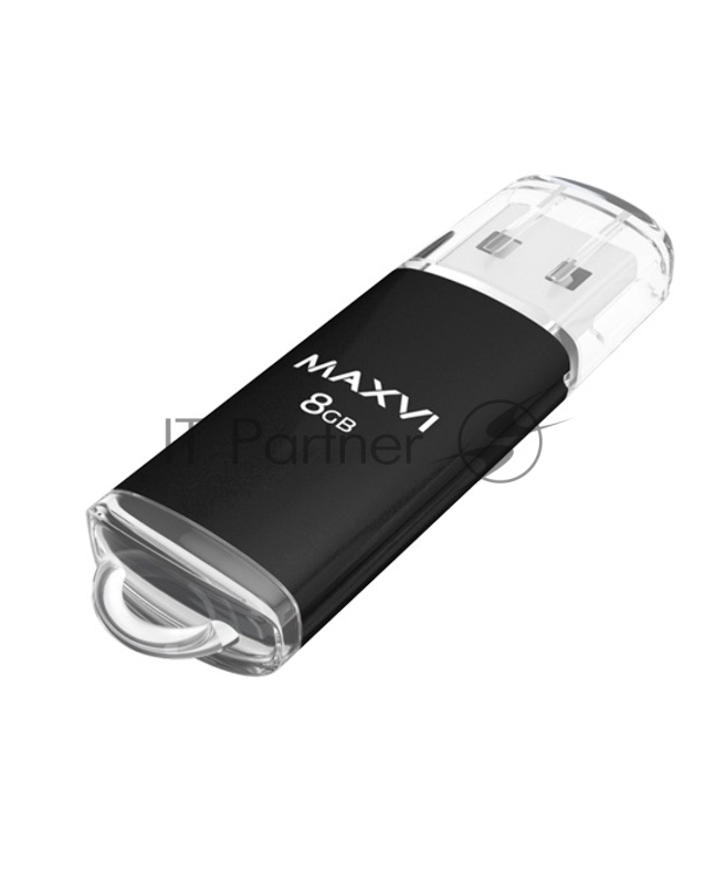 Флеш диск Maxvi MP 8GB USB 2.0 black, монолит с колпачком, металл + ABS пластик
