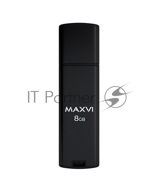 Флеш диск Maxvi MP2 8GB USB 2.0 black, монолит с колпачком, ABS пластик + металл